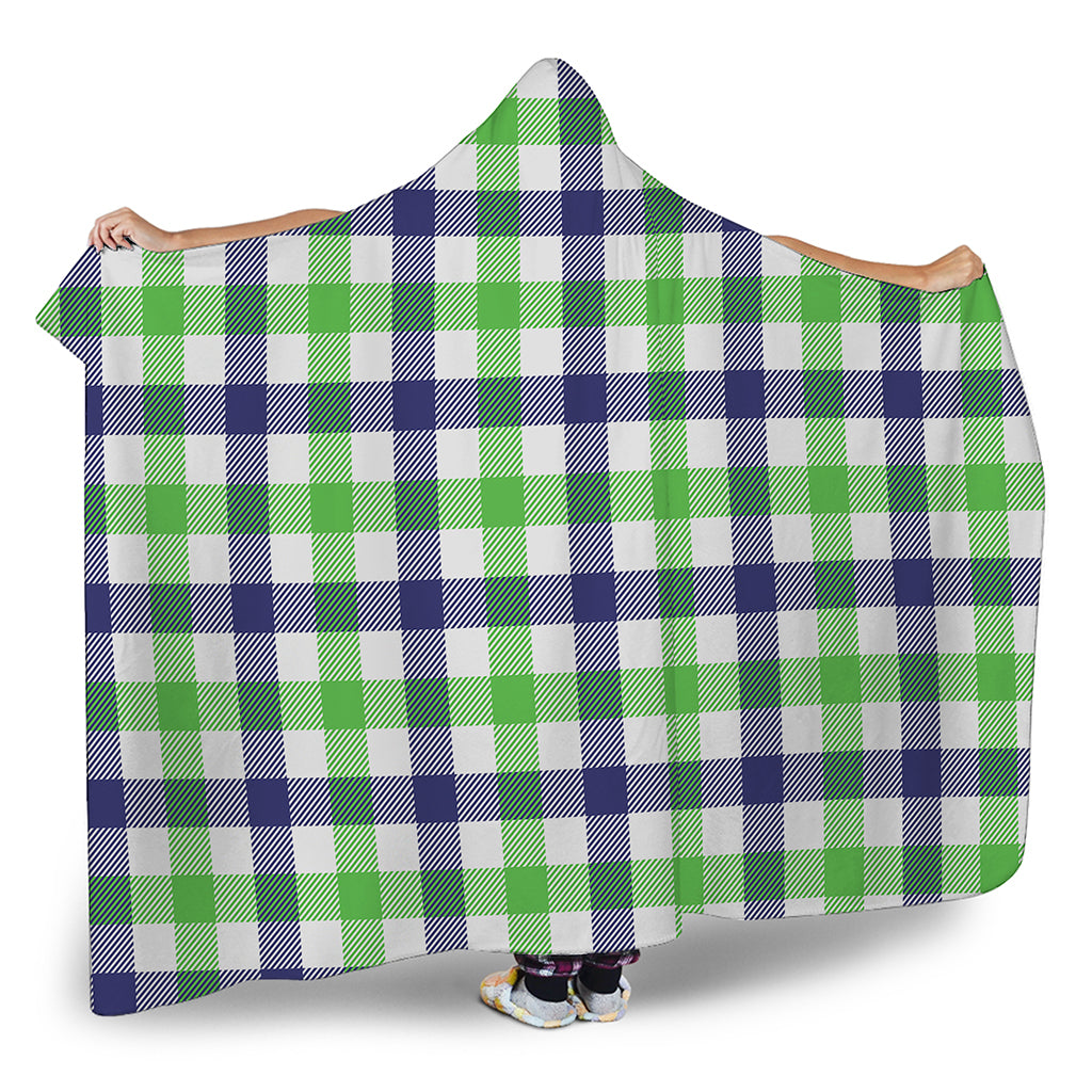 White Navy And Green Plaid Print Hooded Blanket