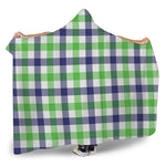 White Navy And Green Plaid Print Hooded Blanket