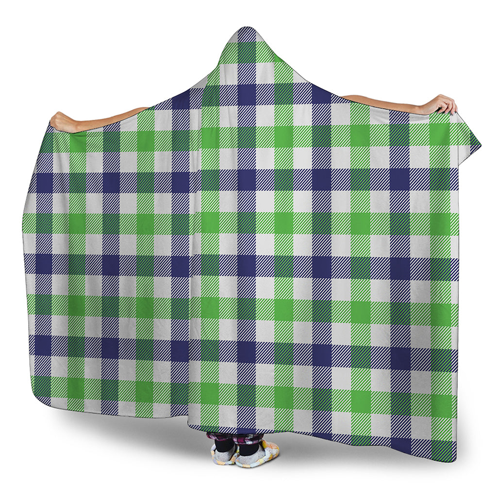 White Navy And Green Plaid Print Hooded Blanket