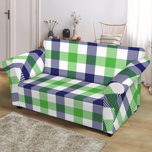 White Navy And Green Plaid Print Loveseat Slipcover