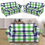 White Navy And Green Plaid Print Loveseat Slipcover