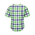 White Navy And Green Plaid Print Men's Baseball Jersey