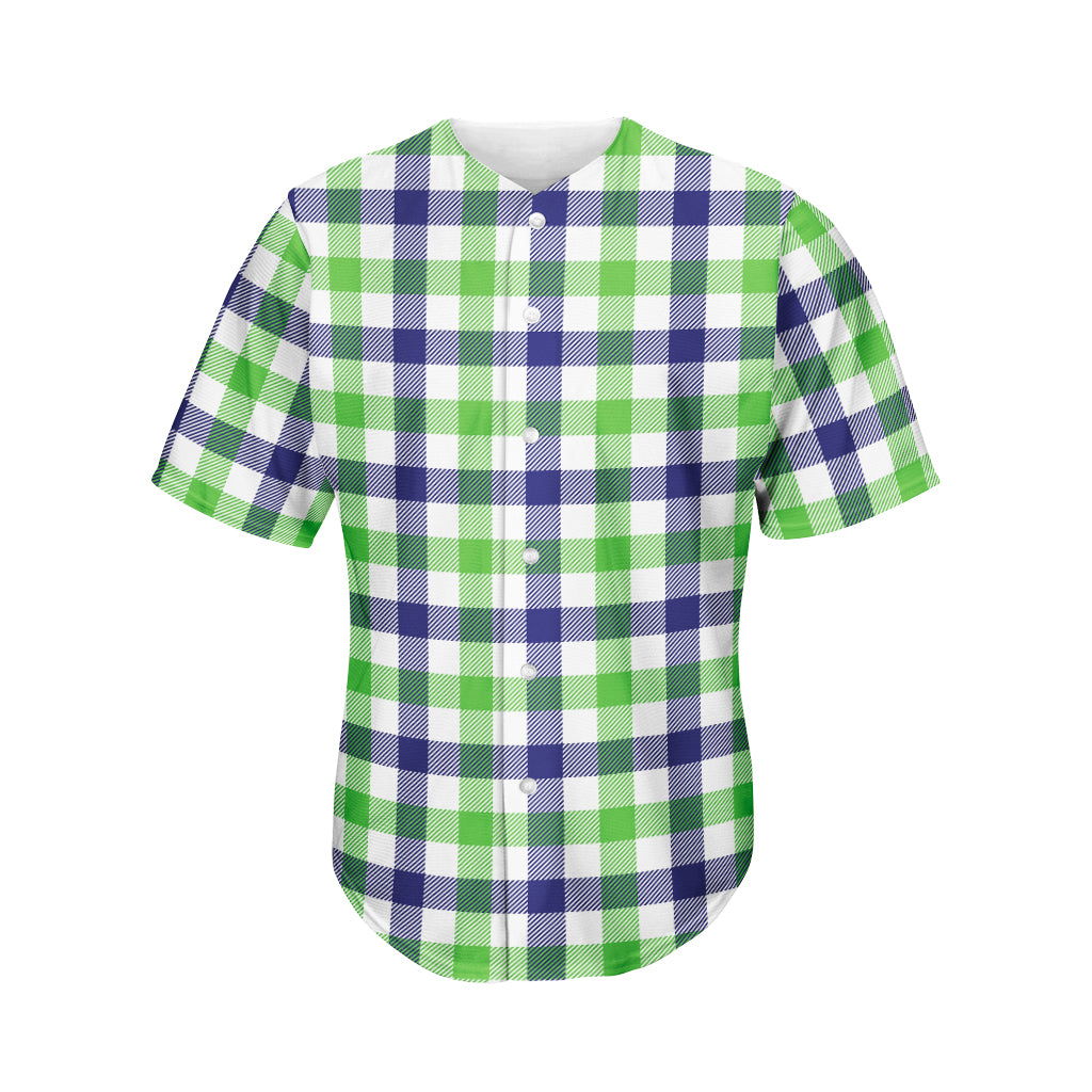 White Navy And Green Plaid Print Men's Baseball Jersey