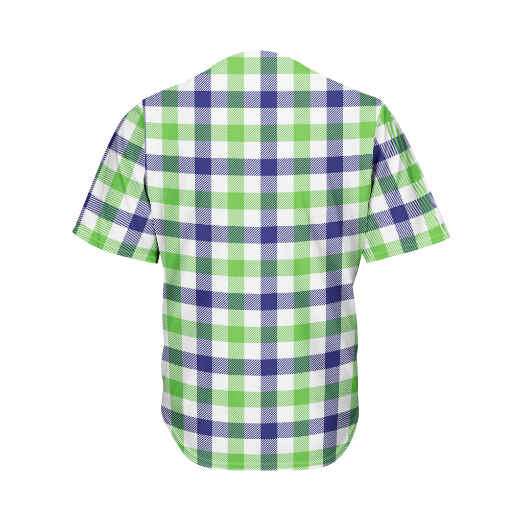 White Navy And Green Plaid Print Men's Baseball Jersey