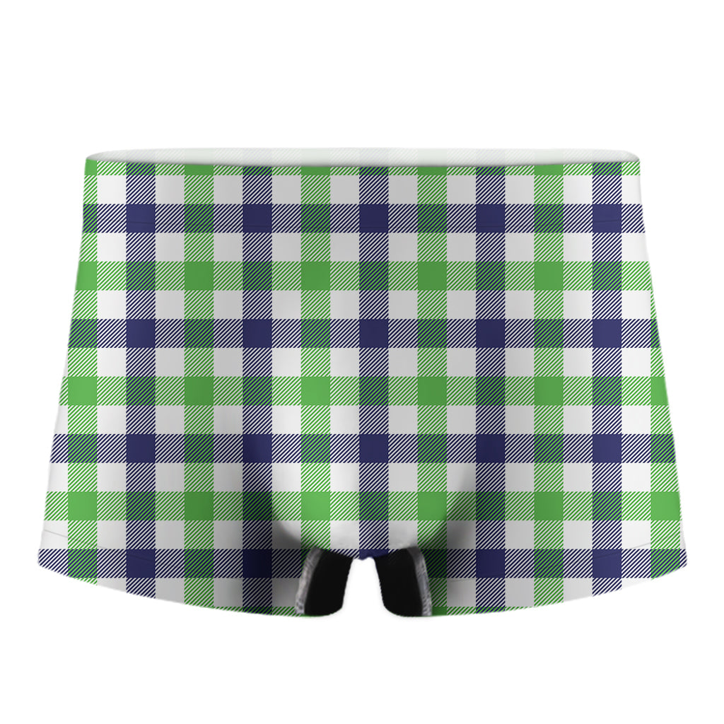White Navy And Green Plaid Print Men's Boxer Briefs