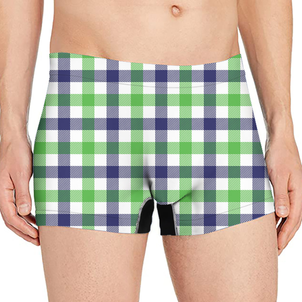 White Navy And Green Plaid Print Men's Boxer Briefs