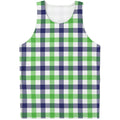 White Navy And Green Plaid Print Men's Tank Top