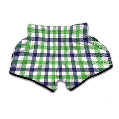 White Navy And Green Plaid Print Muay Thai Boxing Shorts