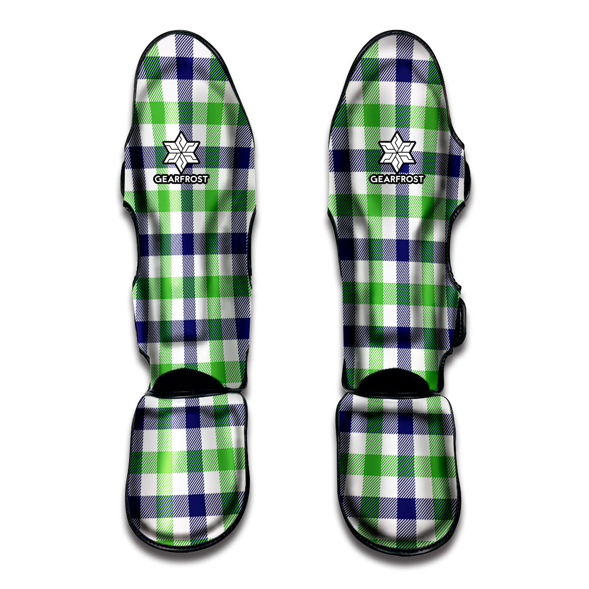 White Navy And Green Plaid Print Muay Thai Shin Guard