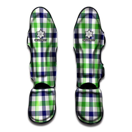 White Navy And Green Plaid Print Muay Thai Shin Guard