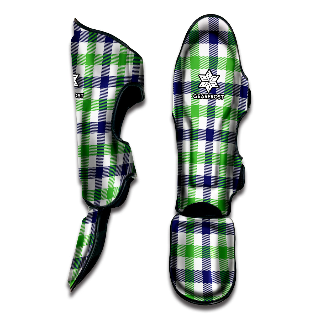 White Navy And Green Plaid Print Muay Thai Shin Guard