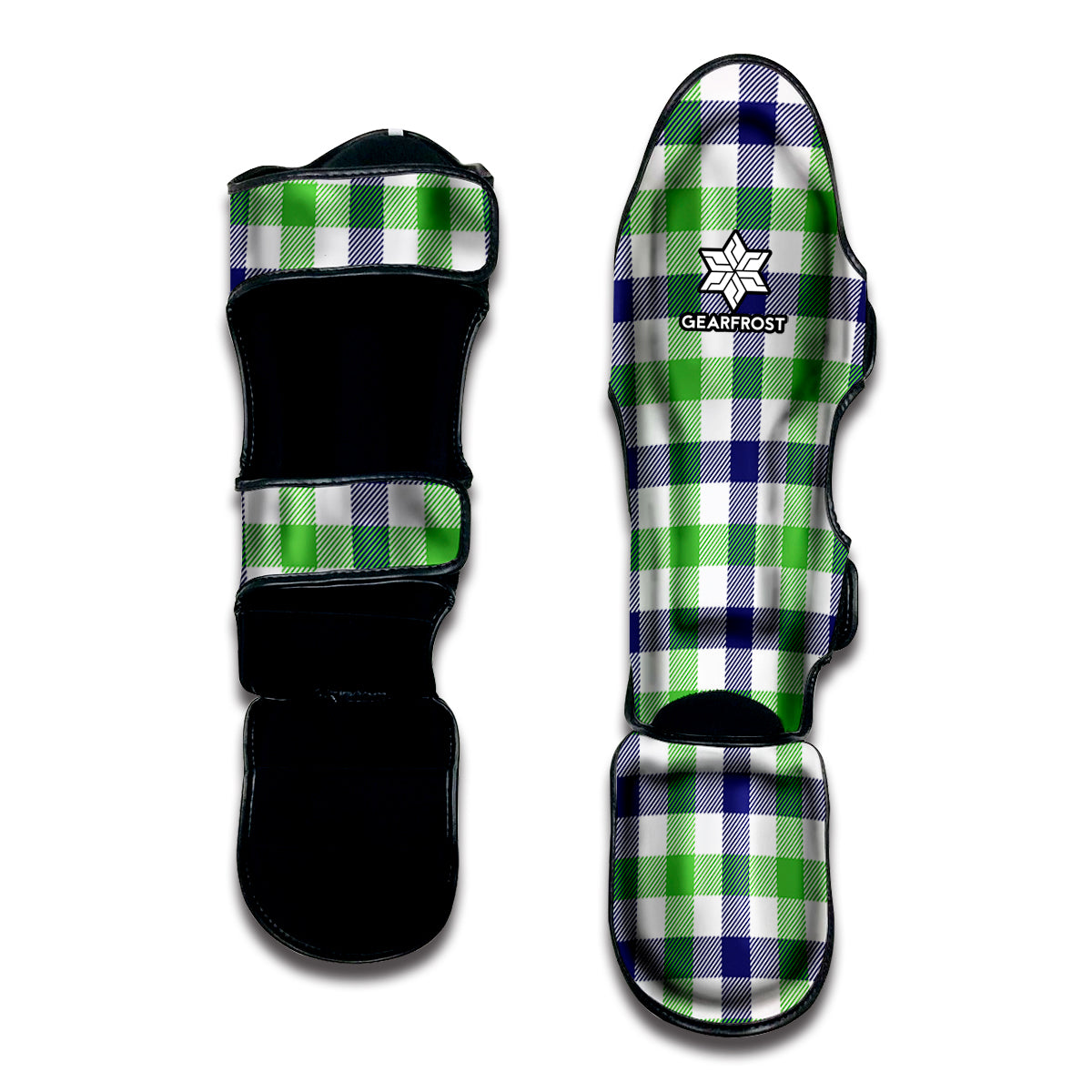 White Navy And Green Plaid Print Muay Thai Shin Guard