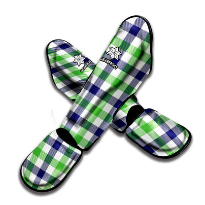 White Navy And Green Plaid Print Muay Thai Shin Guard