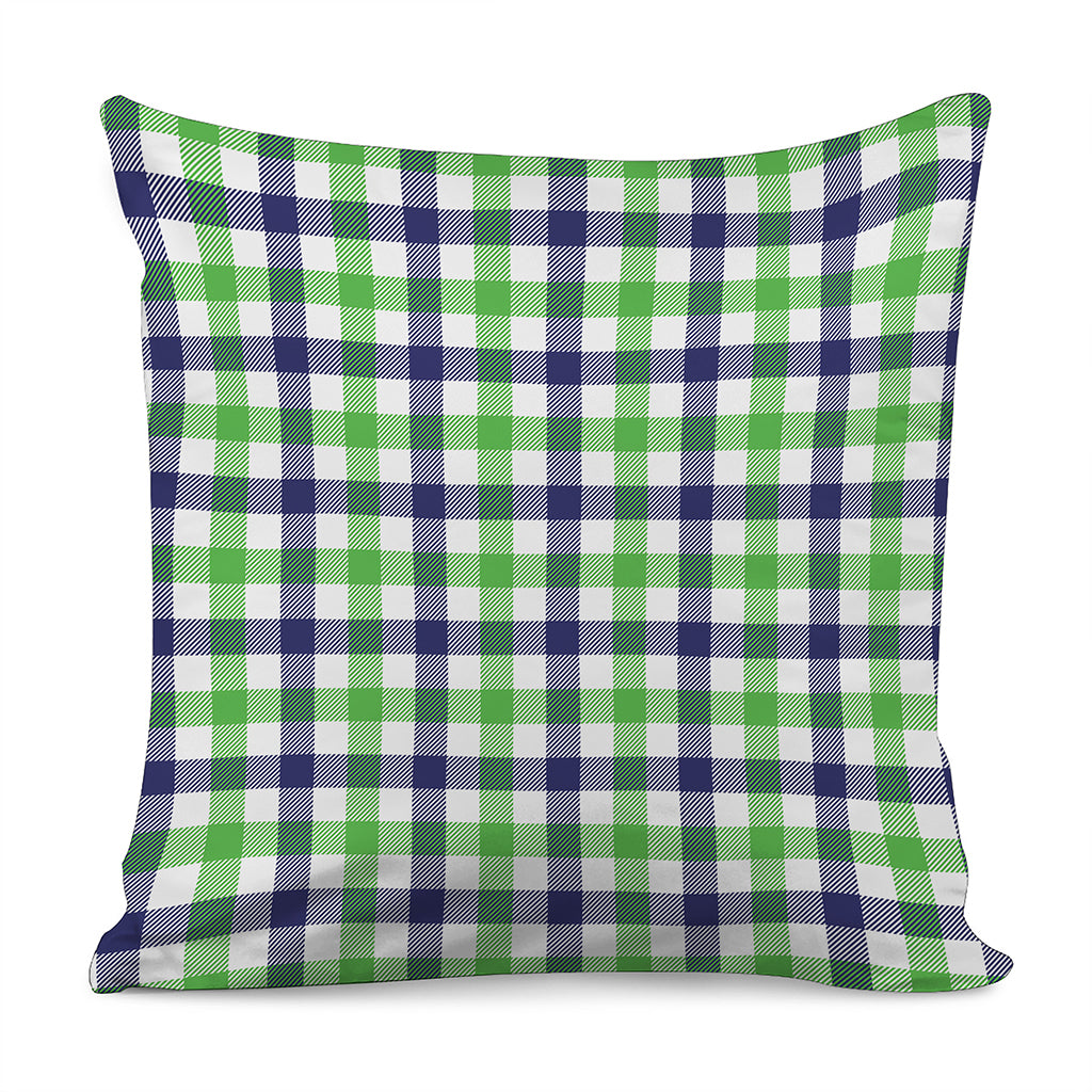 White Navy And Green Plaid Print Pillow Cover