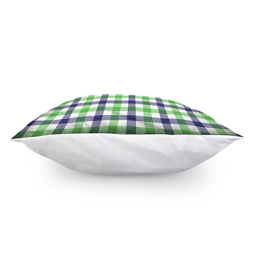 White Navy And Green Plaid Print Pillow Cover