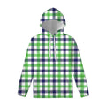White Navy And Green Plaid Print Pullover Hoodie