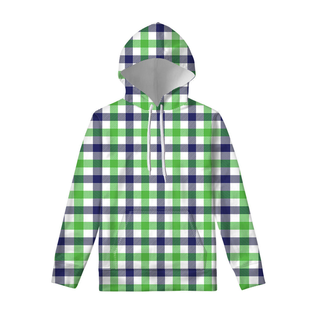 White Navy And Green Plaid Print Pullover Hoodie