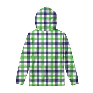 White Navy And Green Plaid Print Pullover Hoodie