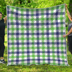 White Navy And Green Plaid Print Quilt