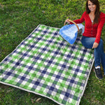 White Navy And Green Plaid Print Quilt