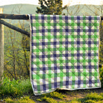 White Navy And Green Plaid Print Quilt