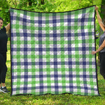 White Navy And Green Plaid Print Quilt