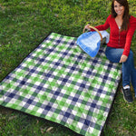 White Navy And Green Plaid Print Quilt