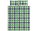 White Navy And Green Plaid Print Quilt Bed Set