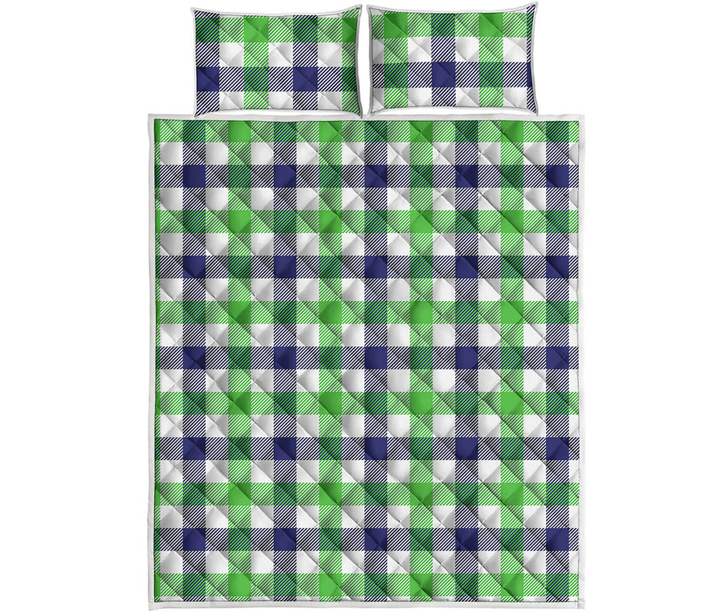 White Navy And Green Plaid Print Quilt Bed Set