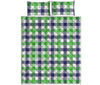 White Navy And Green Plaid Print Quilt Bed Set