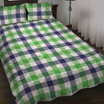 White Navy And Green Plaid Print Quilt Bed Set