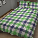 White Navy And Green Plaid Print Quilt Bed Set