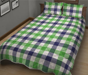 White Navy And Green Plaid Print Quilt Bed Set