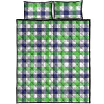 White Navy And Green Plaid Print Quilt Bed Set