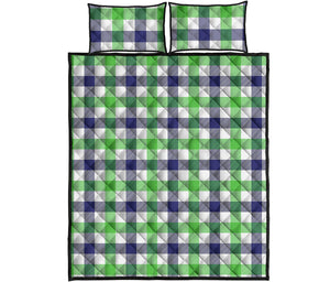 White Navy And Green Plaid Print Quilt Bed Set