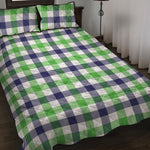 White Navy And Green Plaid Print Quilt Bed Set