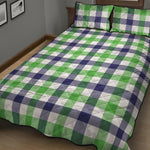 White Navy And Green Plaid Print Quilt Bed Set