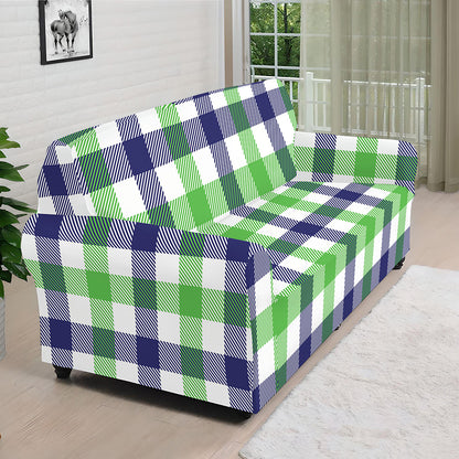 White Navy And Green Plaid Print Sofa Cover