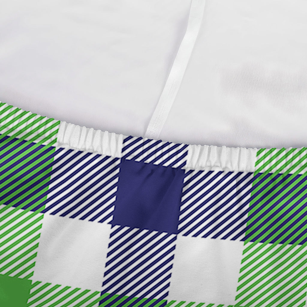White Navy And Green Plaid Print Sofa Cover
