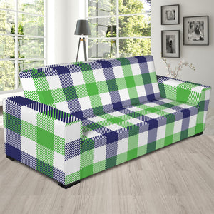 White Navy And Green Plaid Print Sofa Slipcover