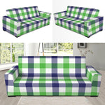 White Navy And Green Plaid Print Sofa Slipcover