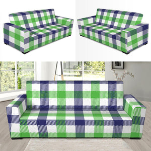 White Navy And Green Plaid Print Sofa Slipcover