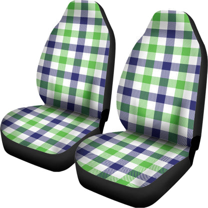 White Navy And Green Plaid Print Universal Fit Car Seat Covers