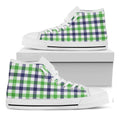 White Navy And Green Plaid Print White High Top Sneakers