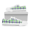 White Navy And Green Plaid Print White Low Top Shoes