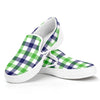 White Navy And Green Plaid Print White Slip On Shoes