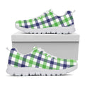 White Navy And Green Plaid Print White Running Shoes