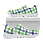 White Navy And Green Plaid Print White Sneakers
