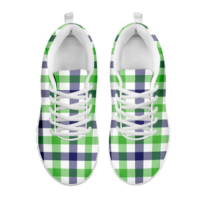 White Navy And Green Plaid Print White Sneakers