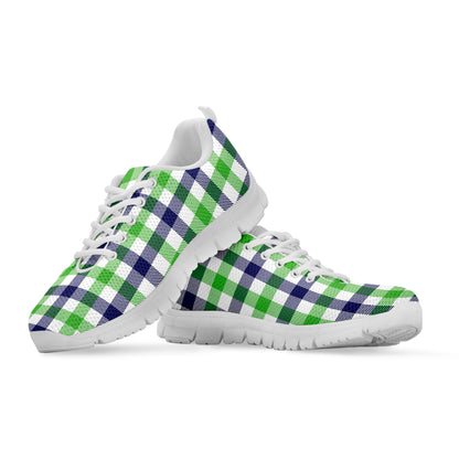 White Navy And Green Plaid Print White Sneakers